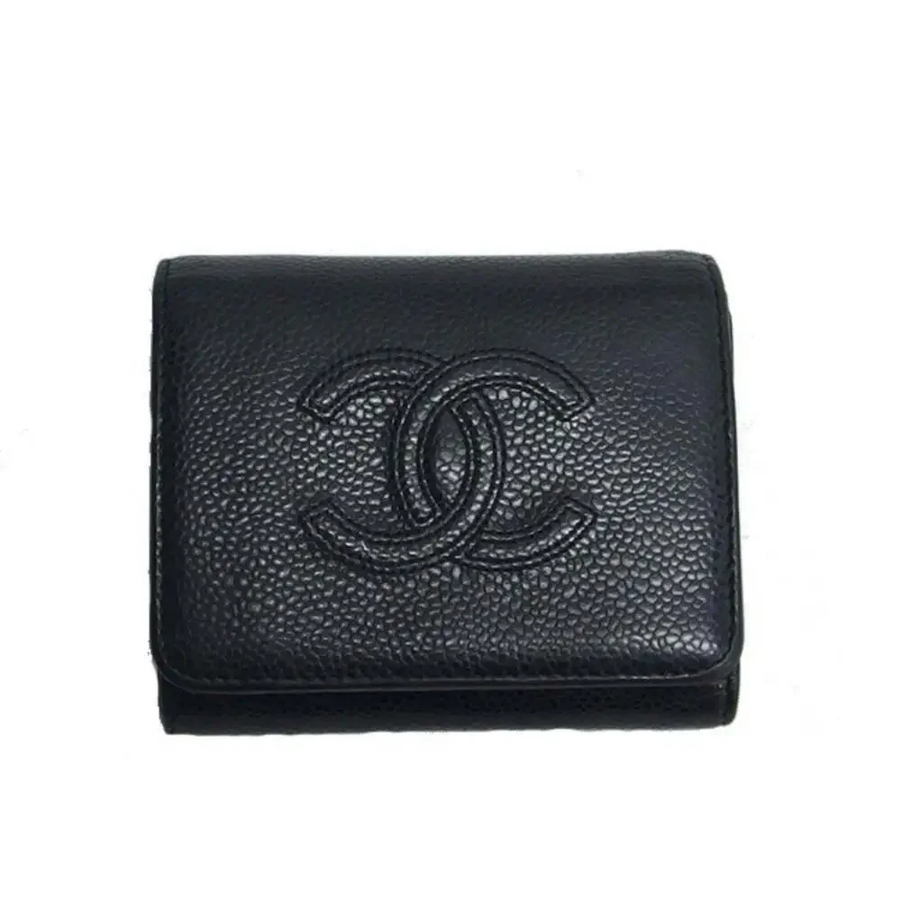 CHANEL Authentic Black Caviar Leather Wallet